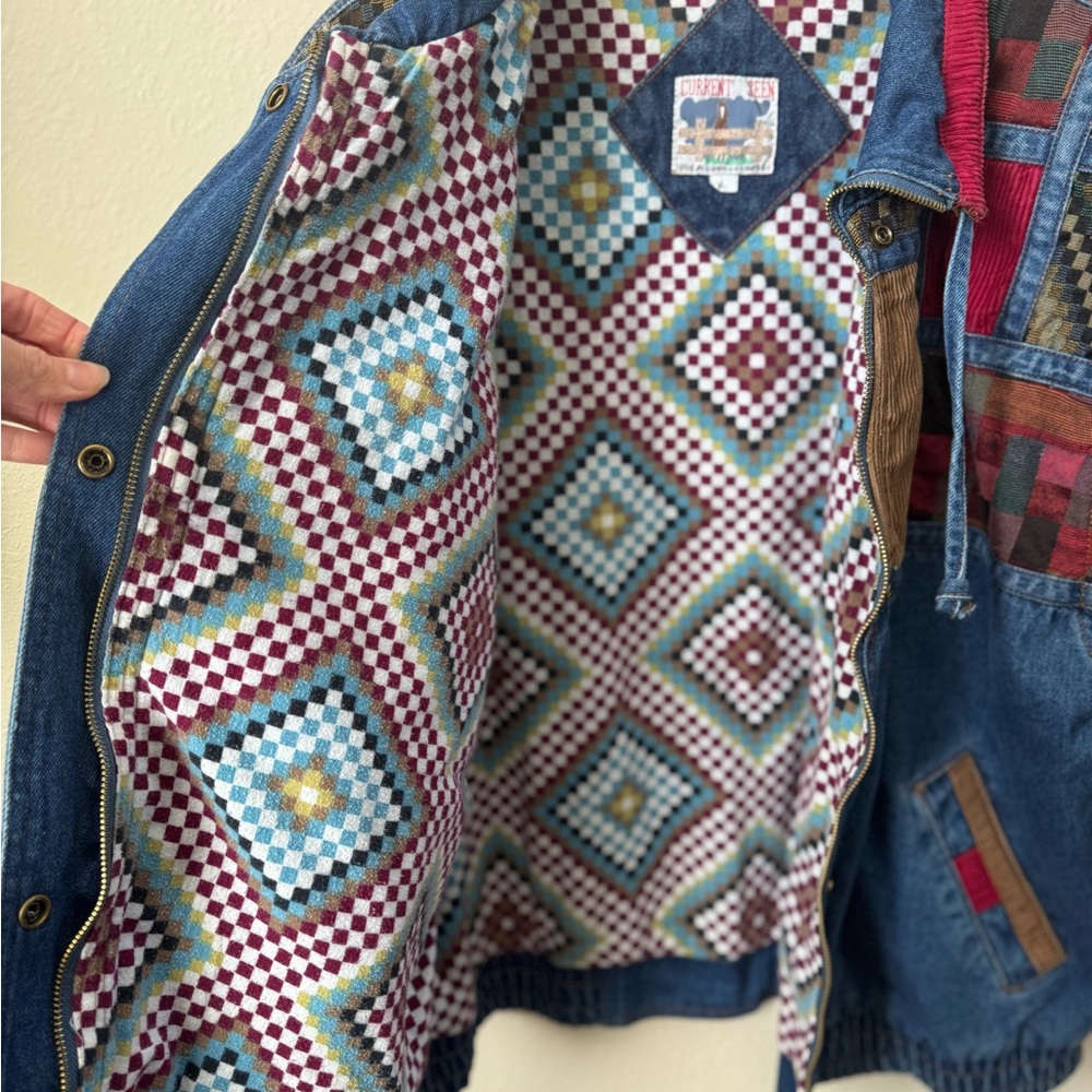 90’s Vintage Current Seen Patchwork Denim Bomber … - image 3